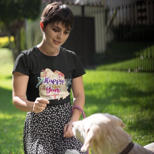 ハッピーニューイヤー:ゴールデンレトリバーユニセックスカスタムズ Tシャツ