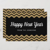 ハッピーニューイヤー ゴールドグリッター ブラックストライプ シーズンカード (正面/裏面)