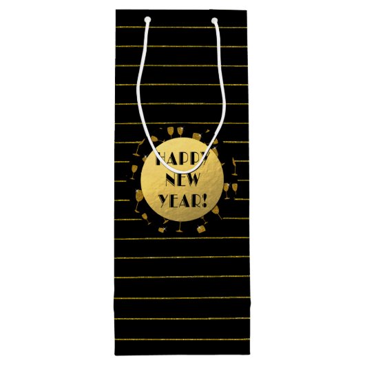 ハッピーニューイヤー、ゴールドフォイル、ブラックワイン抱き枕 ワインギフトバッグ (裏面)