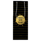 ハッピーニューイヤー、ゴールドフォイル、ブラックワイン抱き枕 ワインギフトバッグ (正面)