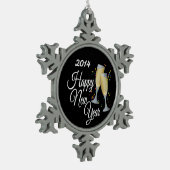 ハッピーニューイヤー、シャンパン&紙吹雪 スノーフレークピューターオーナメント (左)