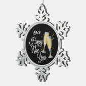 ハッピーニューイヤー、シャンパン&紙吹雪 スノーフレークピューターオーナメント (右)