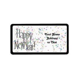 ハッピーニューイヤー – シルバー文字と紙吹雪 ラベル