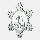 ハッピーニューイヤー – シルバー文字 スノーフレークピューターオーナメント (右)