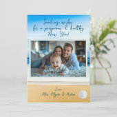 ハッピーニューイヤー ビーチ ワンフォト フラット ホリデーカード (スタンド正面)