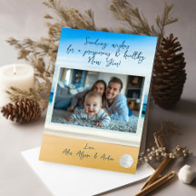 ハッピーニューイヤー ビーチ ワンフォト フラット ホリデーカード