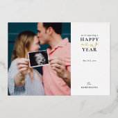 ハッピーニューイヤー・フォイル・ホリデー・フォト・カード 箔シーズンカード (正面)