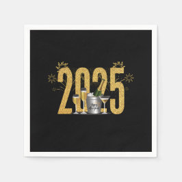 ハッピーニューイヤー – ブラックナプキン スタンダードカクテルナプキン