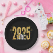 ハッピーニューイヤー – ブラック金ゴールドプレート ペーパープレート (パーティー)