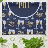 ハッピーニューイヤー&ワインクリスマスカスタムモノグラム キッチンタオル (折り畳み)