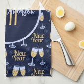 ハッピーニューイヤー&ワインクリスマスカスタムモノグラム キッチンタオル (四つ折り)
