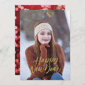 ハッピーニューイヤー 偽の金色のスクリプト シーズンカード (正面/裏面)