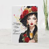 「ハッピーニューイヤー」折り畳みアナウンスメントカード 案内状 (正面)