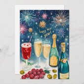 ハッピーニューイヤー 水彩 お祝いの花火 シーズンカード (正面/裏面)