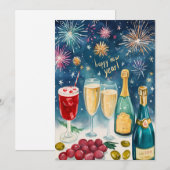 ハッピーニューイヤー 水彩 泡の花火 シーズンカード (正面/裏面)