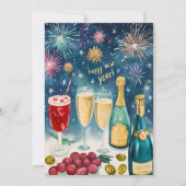 ハッピーニューイヤー 水彩 泡立つ花火 シーズンカード (正面)