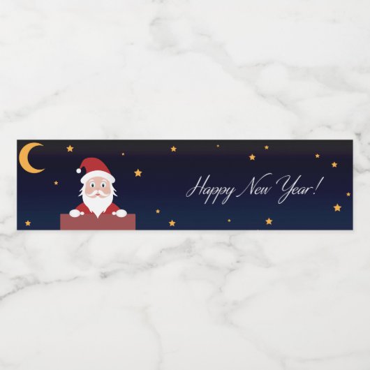ハッピーニューイヤー、漫画のサンタオンハウスルーフ ペットボトルラベル (シングルラベル)