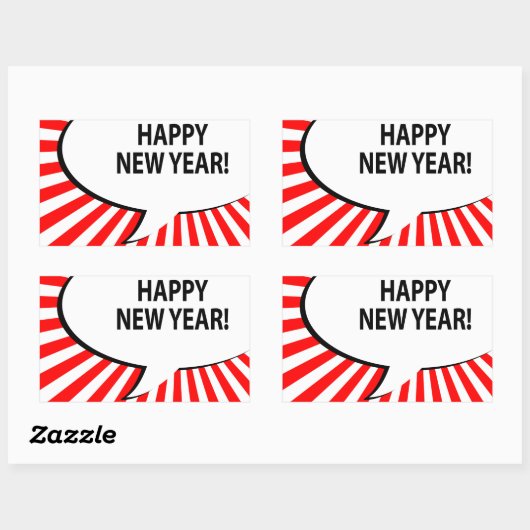 ハッピーニューイヤー!漫画バブル 長方形シール (シート)