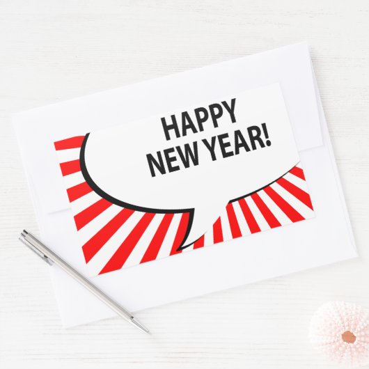 ハッピーニューイヤー!漫画バブル 長方形シール (封筒)