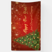 ハッピーニューイヤー，赤，クリスマスツリー 横断幕 (縦)