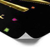 ハッピーニューイヤー – 金ゴールド文字オンブラック紙吹雪 ポスター (角)