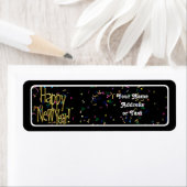 ハッピーニューイヤー – 金ゴールド文字オンブラック紙吹雪 ラベル (インサイチュ)