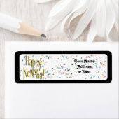 ハッピーニューイヤー – 金ゴールド文字オンホワイト紙吹雪 ラベル (インサイチュ)