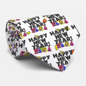 ハッピーニューイヤー – 黒い文字とパーティー帽子 ネクタイ (ロール)