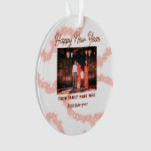 ハッピーニューイヤーbrown追加フォトファミリー名グリッター オーナメント (正面)
