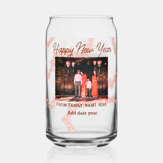 ハッピーニューイヤーbrown追加フォトファミリー名グリッター ガラス缶 (正面)