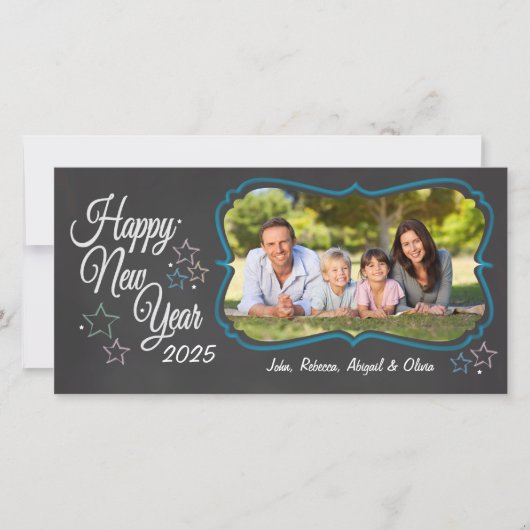 ハッピーニューイヤーChalkboardスタイルフォトカード シーズンカード (正面)