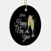 ハッピーニューイヤーIシャンパングラスと紙吹雪 セラミックオーナメント (右)
