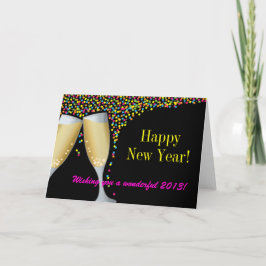 ハッピーニューイヤーIシャンパングラスグリーティングカード シーズンカード
