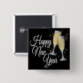 ハッピーニューイヤーIシャンパングラス 缶バッジ (正面&裏面)