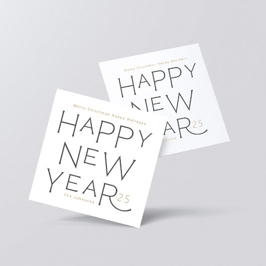ハッピーニューイヤーinグレー手書き文字ホリデイCa シーズンカード