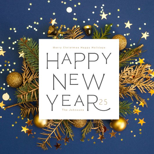 ハッピーニューイヤーinグレー手書き文字ホリデイCa シーズンカード