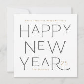 ハッピーニューイヤーinグレー手書き文字ホリデイCa シーズンカード (正面)