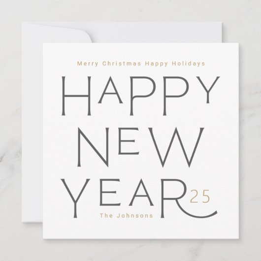 ハッピーニューイヤーinグレー手書き文字ホリデイCa シーズンカード (正面)