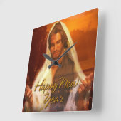 ハッピーニューイヤーJesus Clockオプション スクエア壁時計 (傾斜)