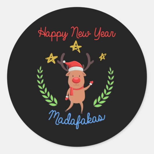 ハッピーニューイヤーMadafakasクリスマストナカイ ラウンドシール (正面)