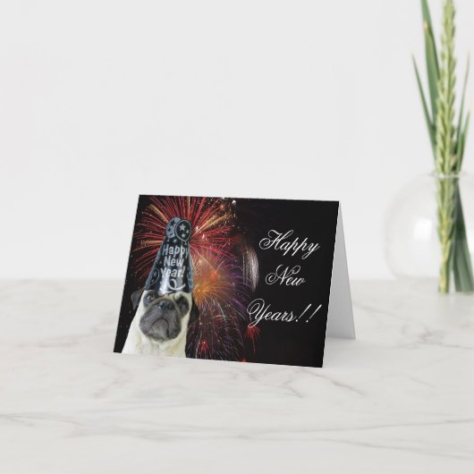 ハッピーニューイヤーpugノートカード シーズンカード (正面)
