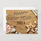 ハッピーニューイヤーSeashellsホリデーハガキ シーズンポストカード (正面/裏面)