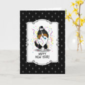 ハッピーニューイヤーShetland Sheepdog （トリカラー）かわいい カード (黄色い花)