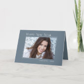 ハッピーニューエレガントイヤーシンプル石板ブルーフォト シーズンカード (正面)