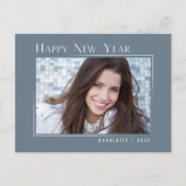 ハッピーニューエレガントイヤーシンプル石板ブルーフォト シーズンポストカード (正面)