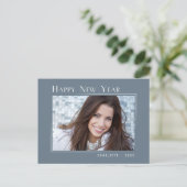 ハッピーニューエレガントイヤーシンプル石板ブルーフォト シーズンポストカード (スタンド正面)