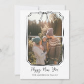 ハッピーニューシンプルイヤー白黒家族の写真 シーズンカード (正面)