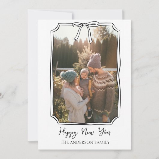 ハッピーニューシンプルイヤー白黒家族の写真 シーズンカード (正面)