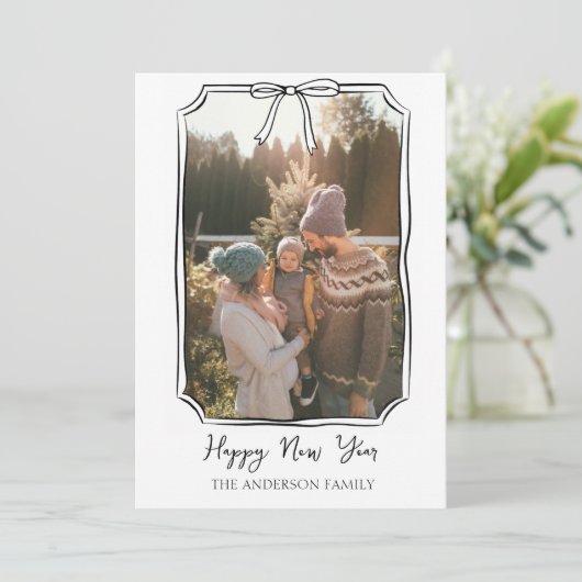 ハッピーニューシンプルイヤー白黒家族の写真 シーズンカード (スタンド正面)