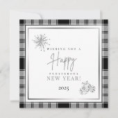 ハッピーニューシンプルイヤー黒白の格子柄 ノートカード (正面)